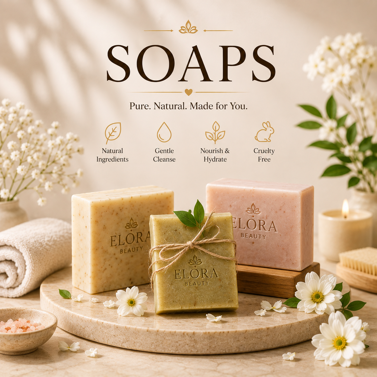 Elora Beauty Natural Soap Bars – Pure, Gentle & Cruelty-Free