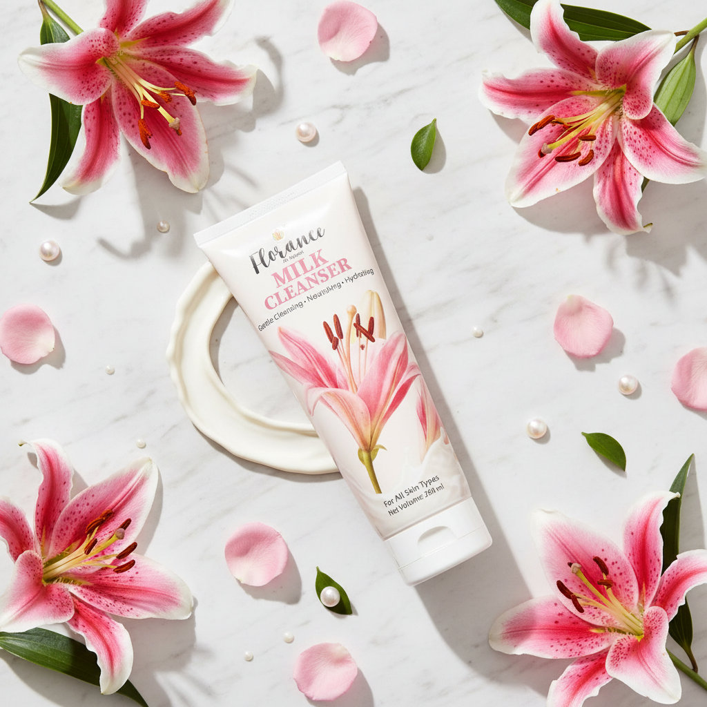 Milk Cleanser Marble Flat Lay
